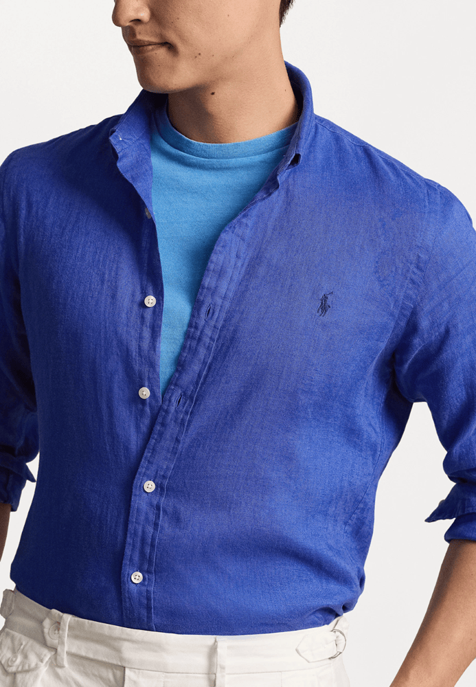 Load image into Gallery viewer, Ralph Lauren Mens Custom Fit Linen Shirt - New Iris Blue
