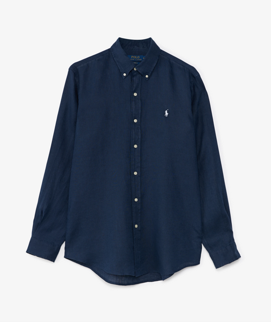 Ralph Lauren Mens Custom Fit Linen Shirt - Navy