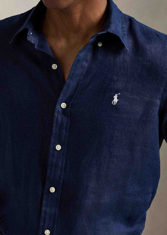 Ralph Lauren Mens Custom Fit Linen Shirt - Navy
