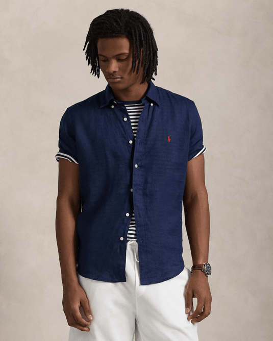 Ralph Lauren Mens Custom Fit Short Sleeve Linen Shirt