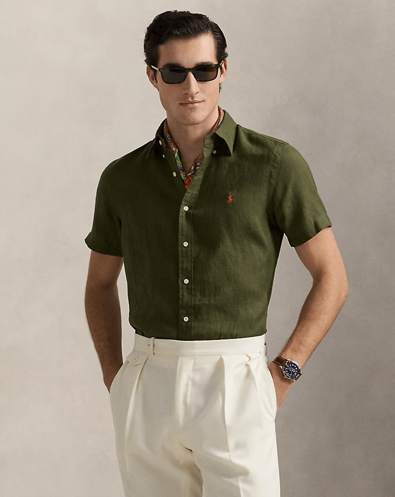 Load image into Gallery viewer, Ralph Lauren Mens Custom Fit Short Sleeve Linen Shirt
