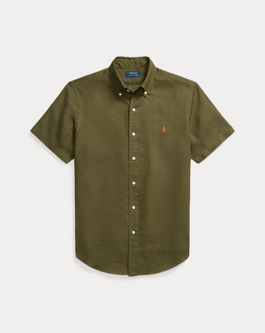 Ralph Lauren Mens Custom Fit Short Sleeve Linen Shirt