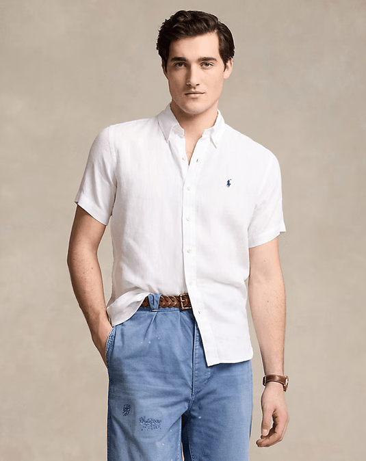 Ralph Lauren Mens Custom Fit Short Sleeve Linen Shirt