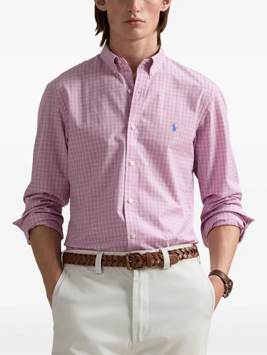 Polo Ralph Lauren Mens Custom Fit Checked Stretch Poplin Shirt