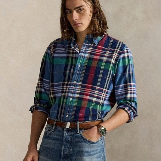 Ralph Lauren Mens Custom Fit Plaid Oxford Shirt