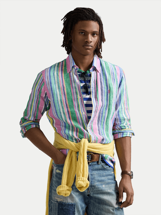Load image into Gallery viewer, Ralph Lauren Mens Custom Fit Stripe Linen Shirt
