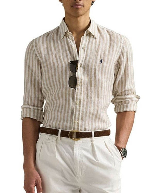 Ralph Lauren Mens Custom Fit Stripe Linen Shirt
