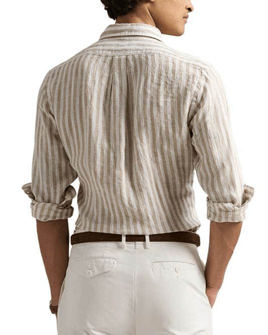 Ralph Lauren Mens Custom Fit Stripe Linen Shirt