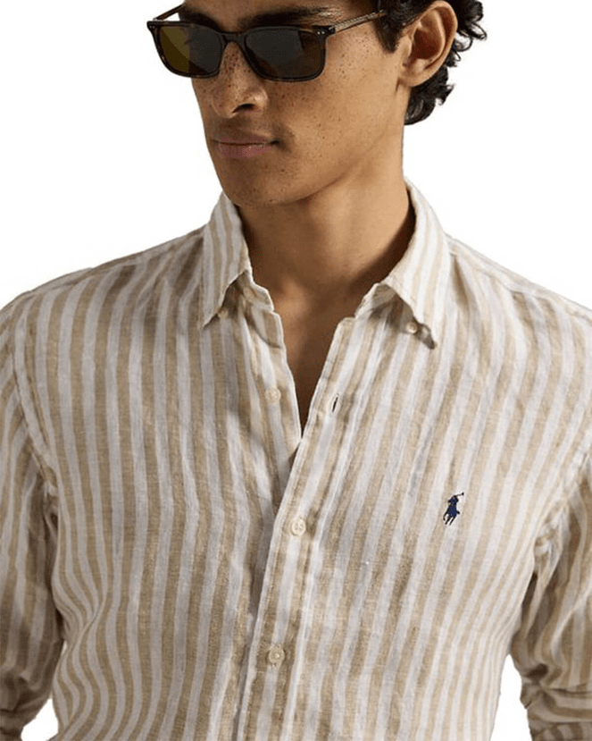 Load image into Gallery viewer, Ralph Lauren Mens Custom Fit Stripe Linen Shirt
