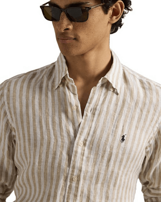 Ralph Lauren Mens Custom Fit Stripe Linen Shirt