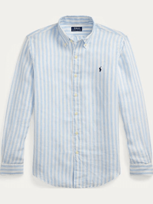 Ralph Lauren Mens Custom Fit Stripe Linen Shirt