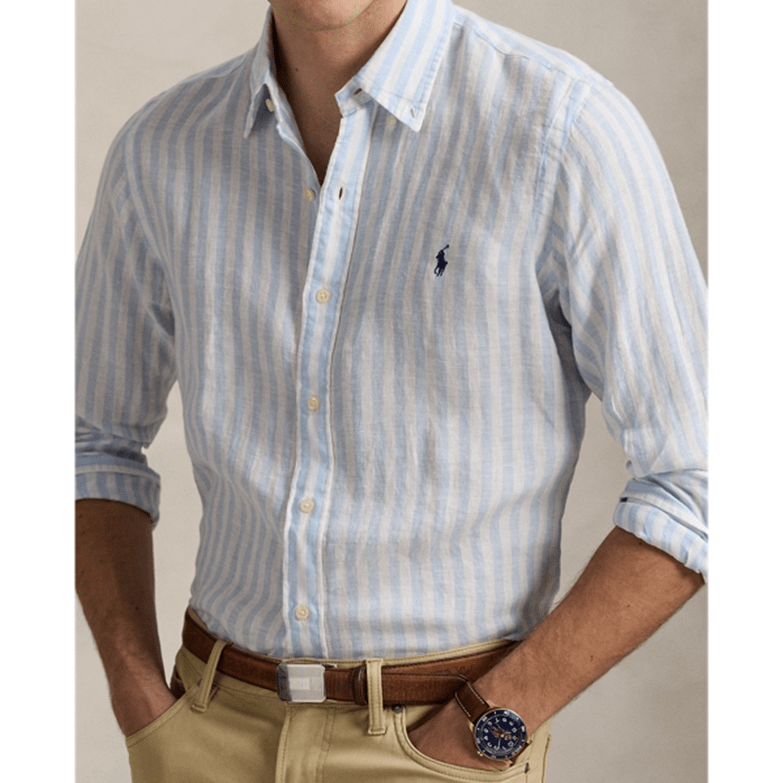 Load image into Gallery viewer, Ralph Lauren Mens Custom Fit Stripe Linen Shirt
