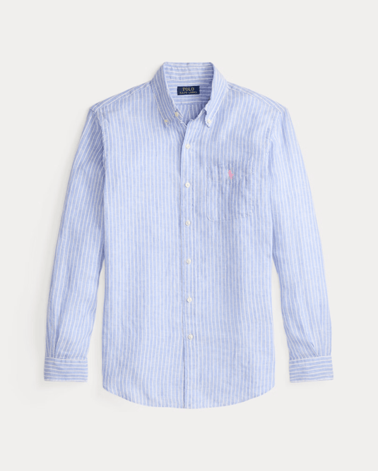 Ralph Lauren Mens Custom Fit Striped Linen Shirt