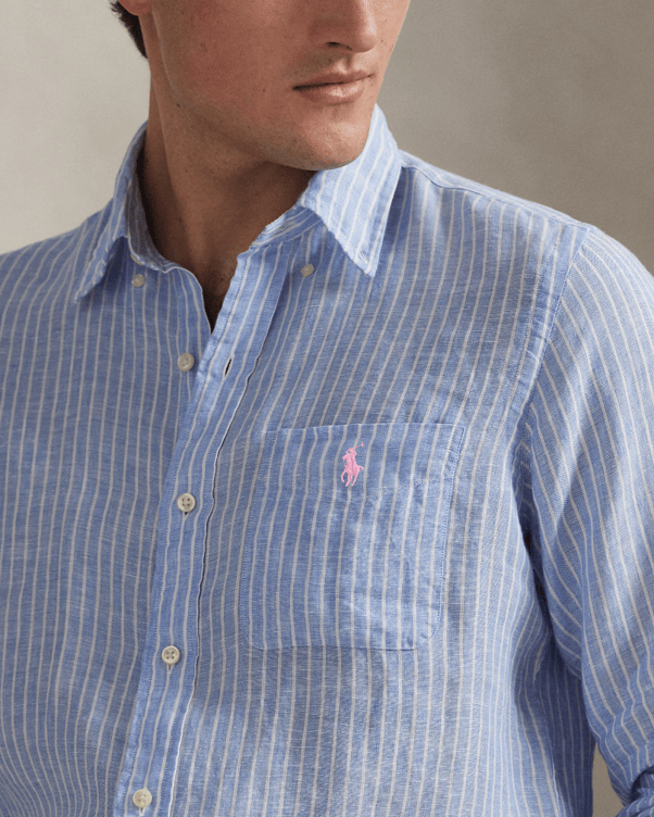 Load image into Gallery viewer, Ralph Lauren Mens Custom Fit Striped Linen Shirt
