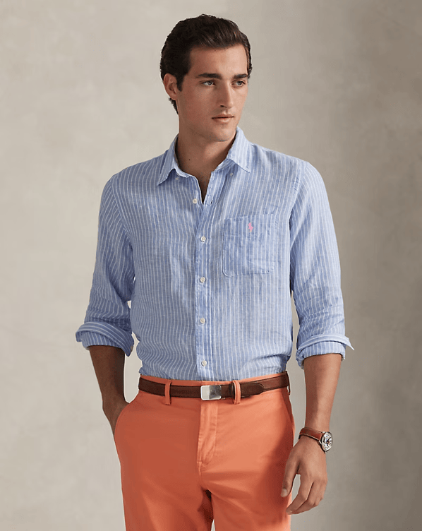 Load image into Gallery viewer, Ralph Lauren Mens Custom Fit Striped Linen Shirt
