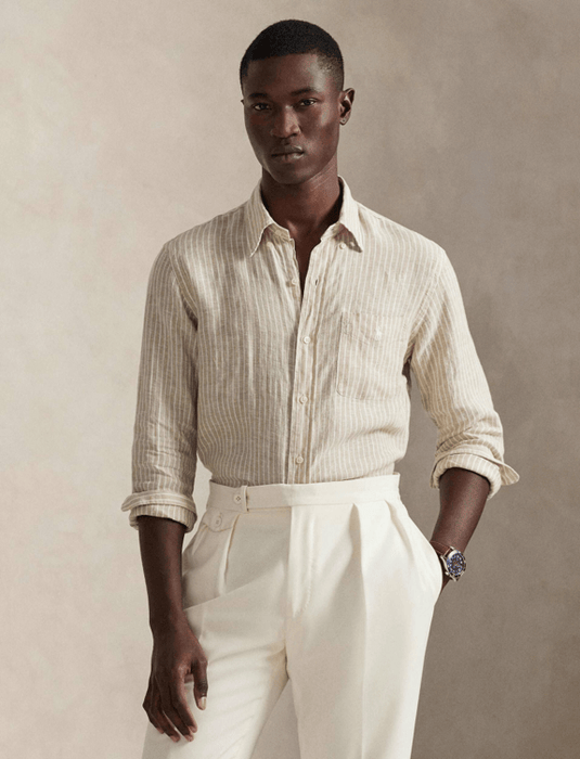 Ralph Lauren Mens Custom Fit Striped Linen Shirt