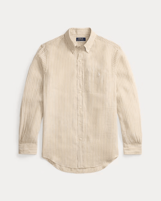 Ralph Lauren Mens Custom Fit Striped Linen Shirt