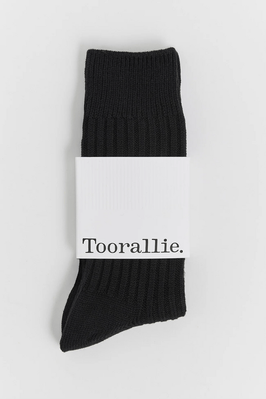 Toorallie Womens Ribbed Merino Socks - Black