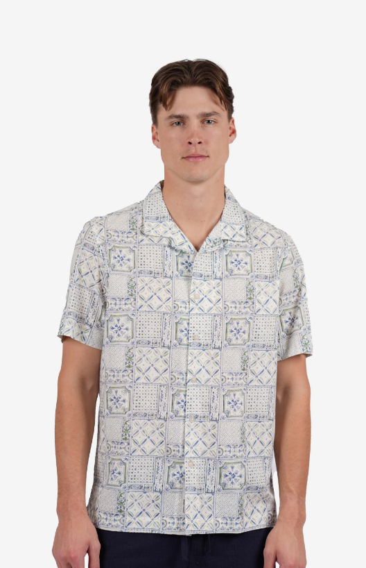 Load image into Gallery viewer, James Harper Mens Short Sleeve Tole Print Shirt Blue/Green
