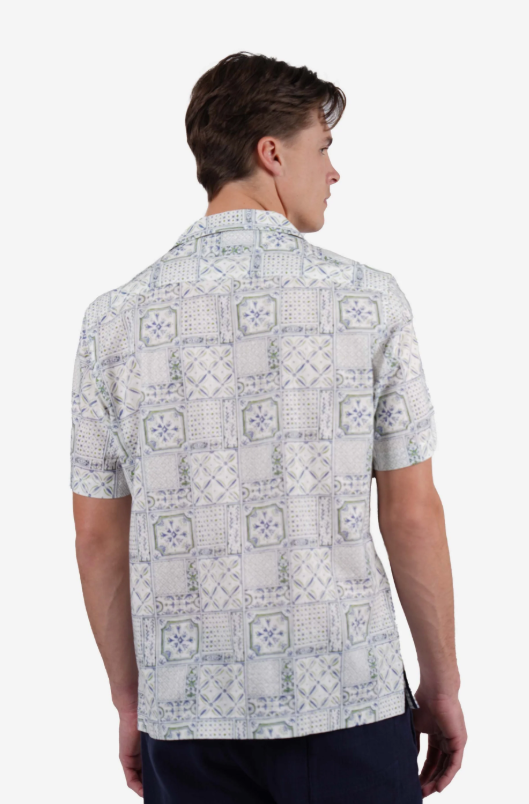 Load image into Gallery viewer, James Harper Mens Short Sleeve Tole Print Shirt Blue/Green

