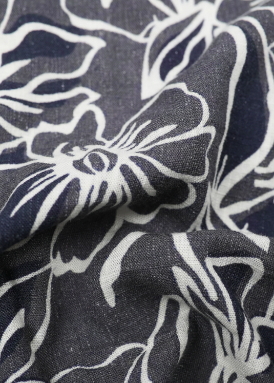 James Harper Mens Short Sleeve Floral Print Linen Blend Shirt Natural