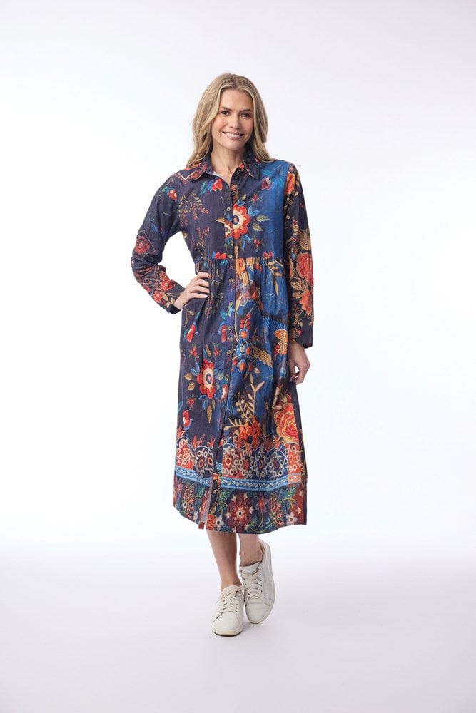 Load image into Gallery viewer, Orientique Womens Digital Dress Button Thru - Embroidery
