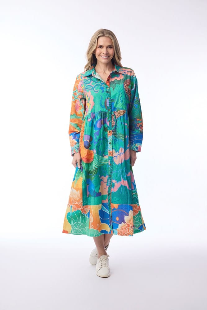 Load image into Gallery viewer, Orientique Womens Digital Dress Button Thru - Oriental
