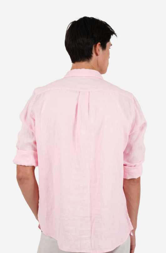 Load image into Gallery viewer, James Harper Mens Pure Linen Long Sleeve Grament Dyed Shirt Candy

