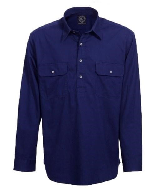 Pilbara Mens French Navy Closed Front L/S Shirt