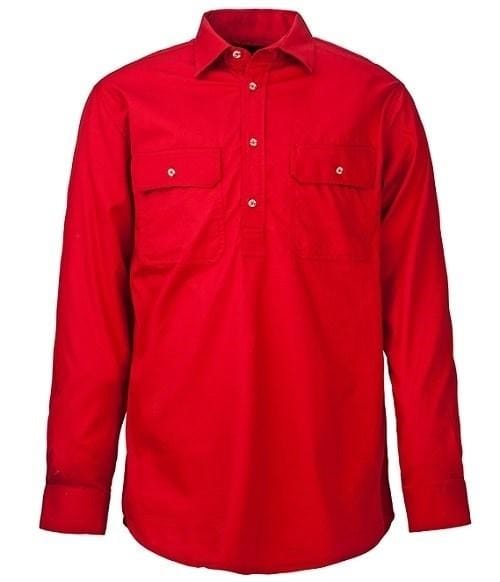 Pilbara Mens Red Closed Front L/S Shirt