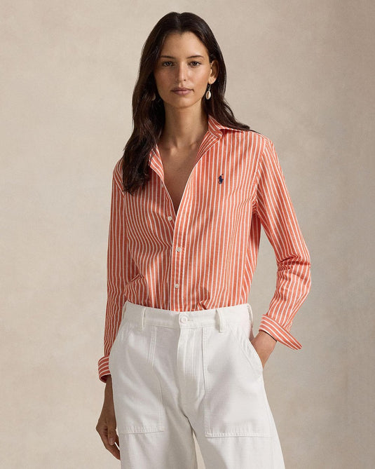 Polo Ralph Lauren Womens Classic Fit Striped Cotton/Linen Shirt