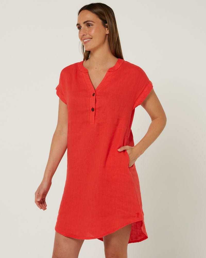 Load image into Gallery viewer, Pilbara Womens Alina Cap Sleeve Linen Dress - Cocoa Brown
