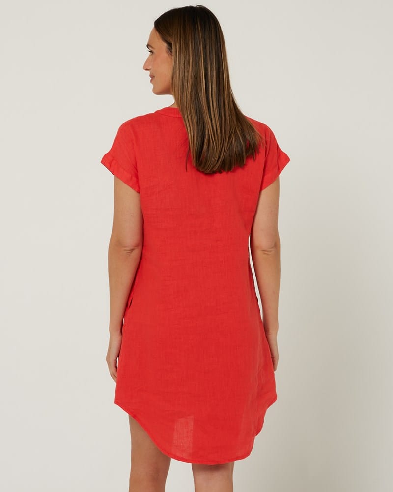 Load image into Gallery viewer, Pilbara Womens Alina Cap Sleeve Linen Dress - Cocoa Brown
