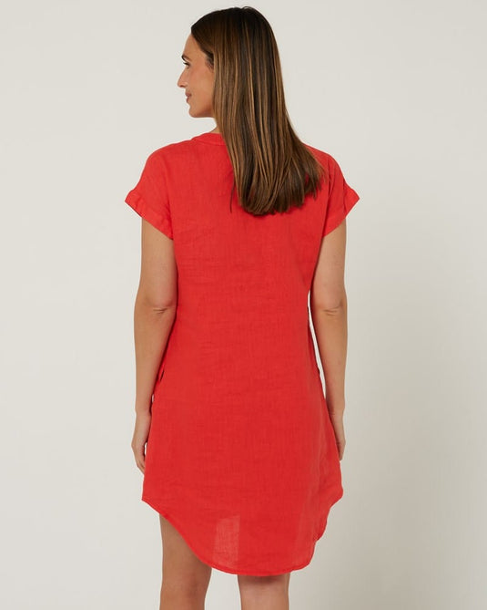 Pilbara Womens Alina Cap Sleeve Linen Dress - Cocoa Brown
