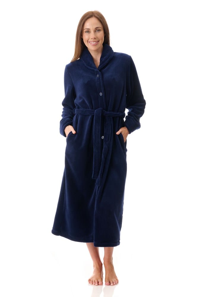 Load image into Gallery viewer, Givoni Womens Mid Belted Button Gown - Navy
