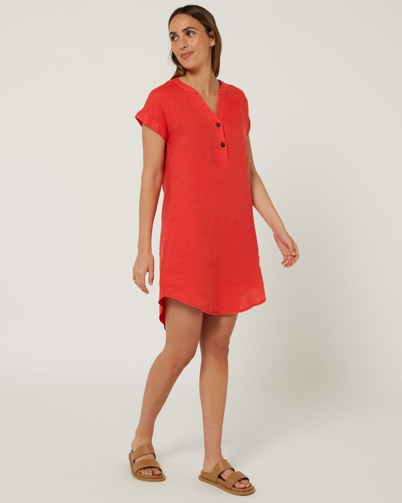 Load image into Gallery viewer, Pilbara Womens Alina Cap Sleeve Linen Dress - Crocus
