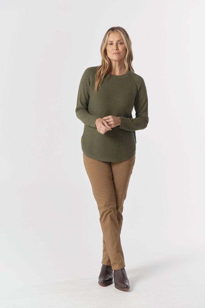 Load image into Gallery viewer, Goondiwindi Cotton Womens Classic Merino Cotton Raglan Jumper - Covert Green

