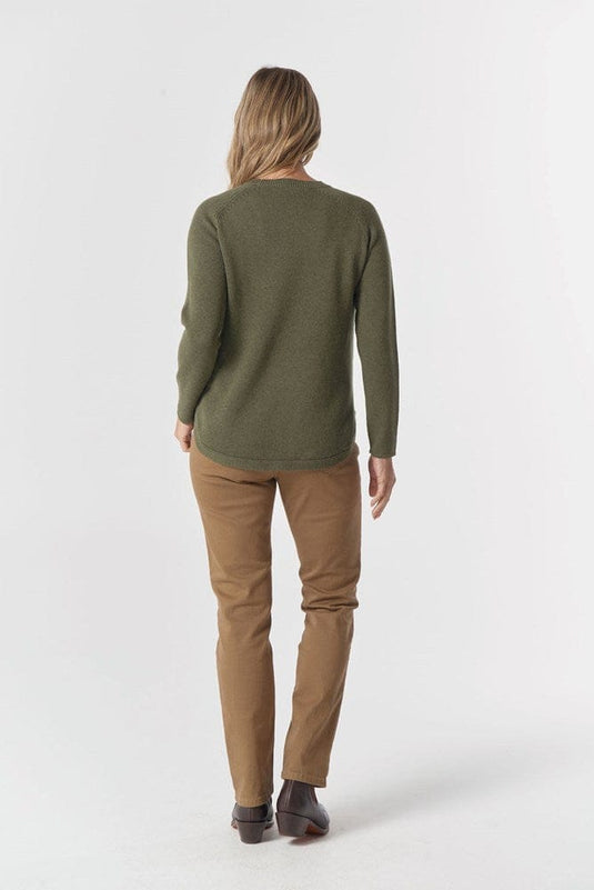 Goondiwindi Cotton Womens Classic Merino Cotton Raglan Jumper - Covert Green