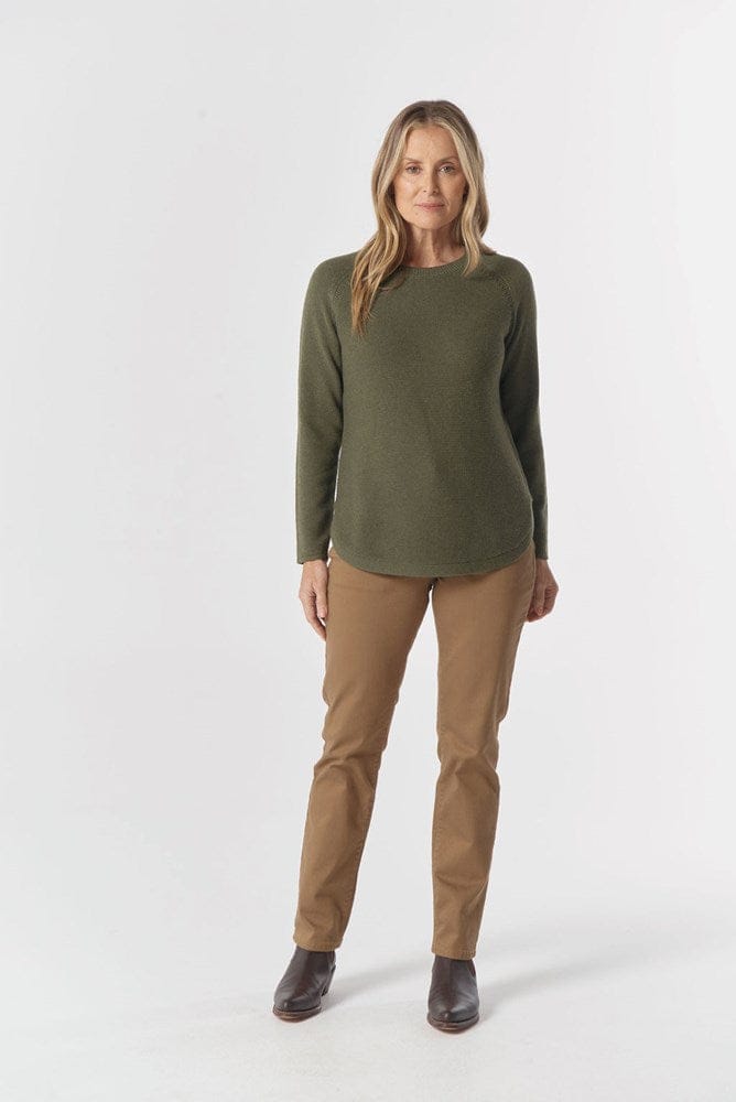 Load image into Gallery viewer, Goondiwindi Cotton Womens Classic Merino Cotton Raglan Jumper - Covert Green
