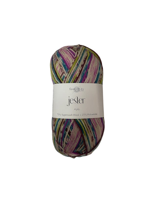 Fiddlesticks Pink-Aqua Jester 4 ply Sock Yarn