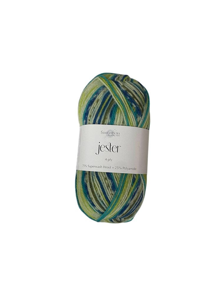 Load image into Gallery viewer, Fiddlesticks Lime-Blue Jester 4 ply Sock Yarn
