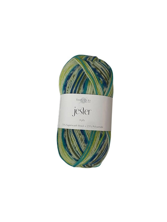 Fiddlesticks Lime-Blue Jester 4 ply Sock Yarn