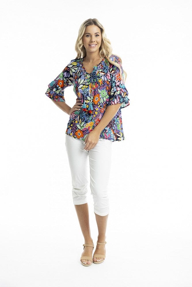 Load image into Gallery viewer, Orientique Grenada Frill Sleeve Top
