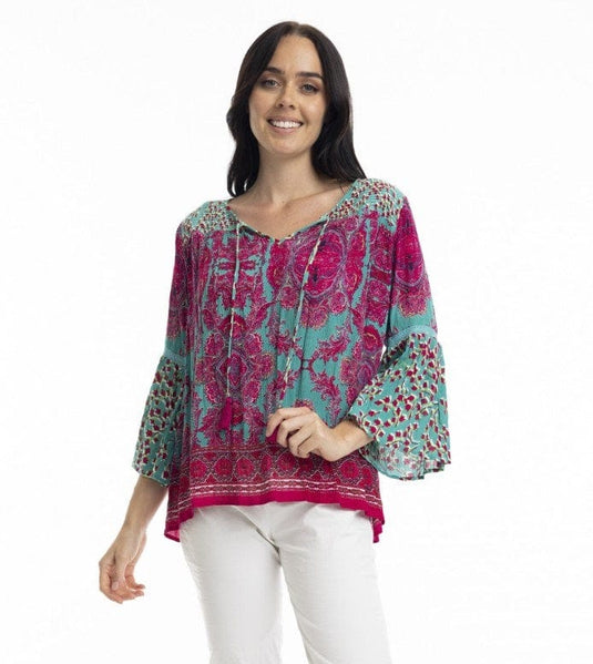 Orientique Womens Boho Frill Sleeve Top