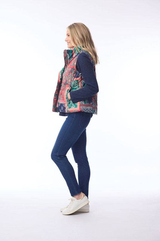 Orientique Womens Puffer Vest - Paisley Patch