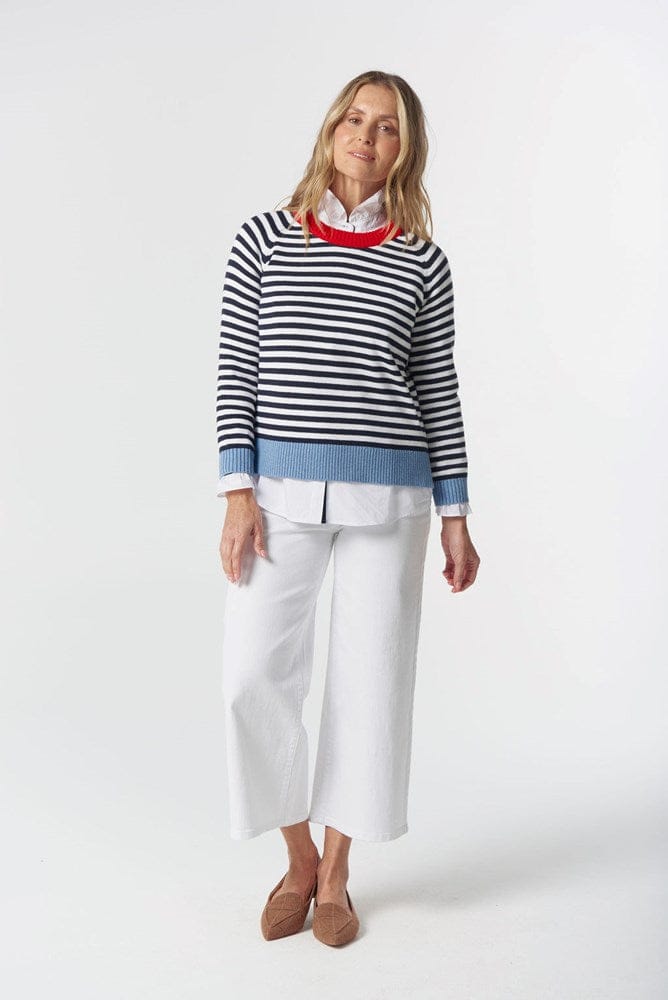 Load image into Gallery viewer, Goondiwindi Cotton Womens Farmer Cotton Cashmere Jumper - Navy/Laser White
