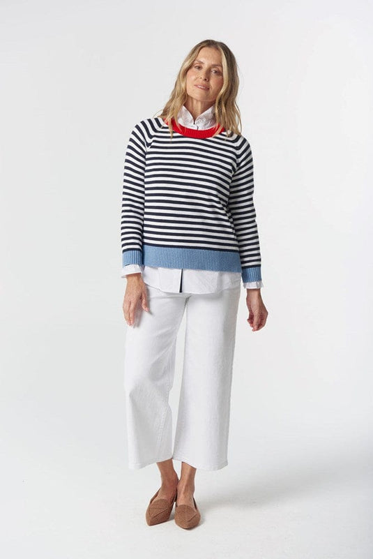 Goondiwindi Cotton Womens Farmer Cotton Cashmere Jumper - Navy/Laser White