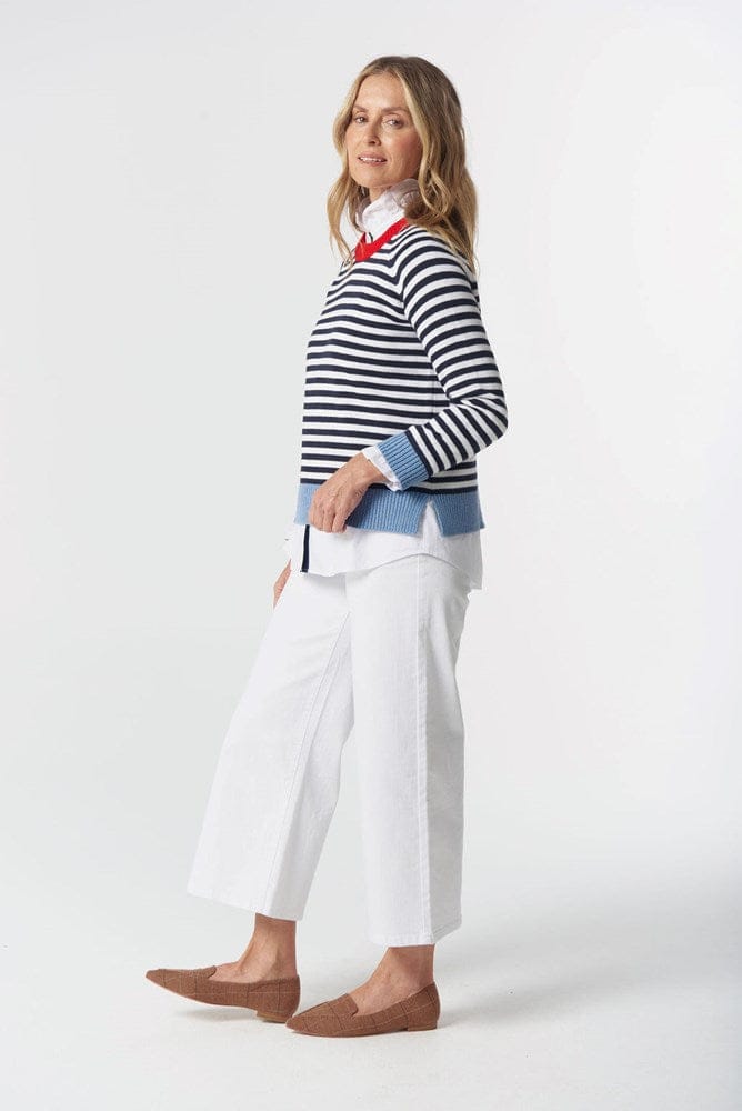 Load image into Gallery viewer, Goondiwindi Cotton Womens Farmer Cotton Cashmere Jumper - Navy/Laser White
