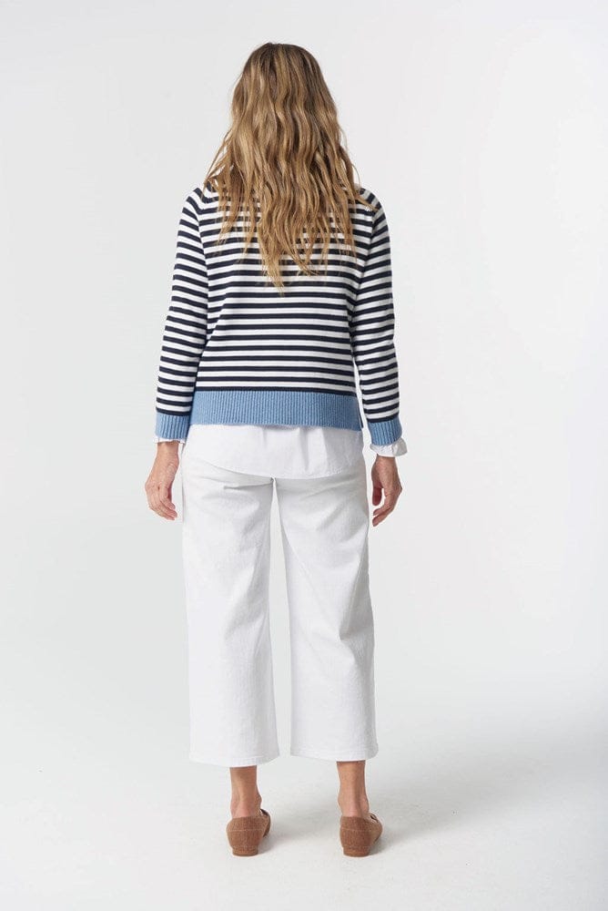 Load image into Gallery viewer, Goondiwindi Cotton Womens Farmer Cotton Cashmere Jumper - Navy/Laser White
