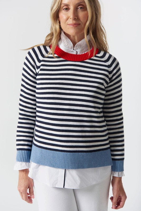 Goondiwindi Cotton Womens Farmer Cotton Cashmere Jumper - Navy/Laser White